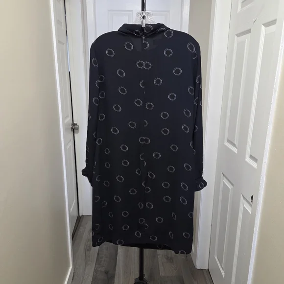 Hobbs Black Dotted Dress | Elegant Shift Midi | Ruffle Sleeve - Picture 6 of 8